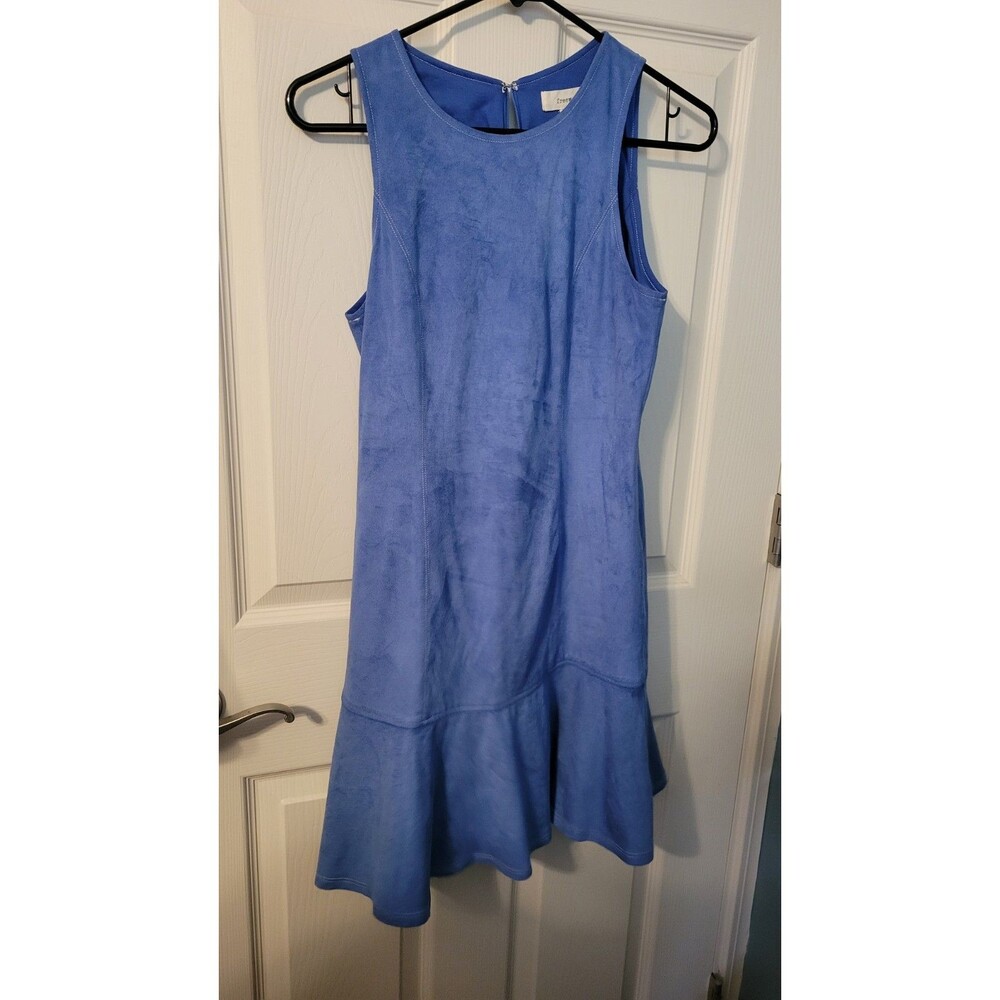 Freeway Blue Faux Suede Dress S Stitch Detailing Back Zip Closure